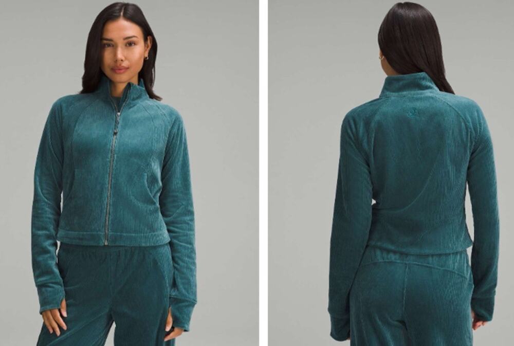 Lululemon NWT Scuba Track Jacket Velvet Cord Storm Teal Sz 4 Sporty Fall
